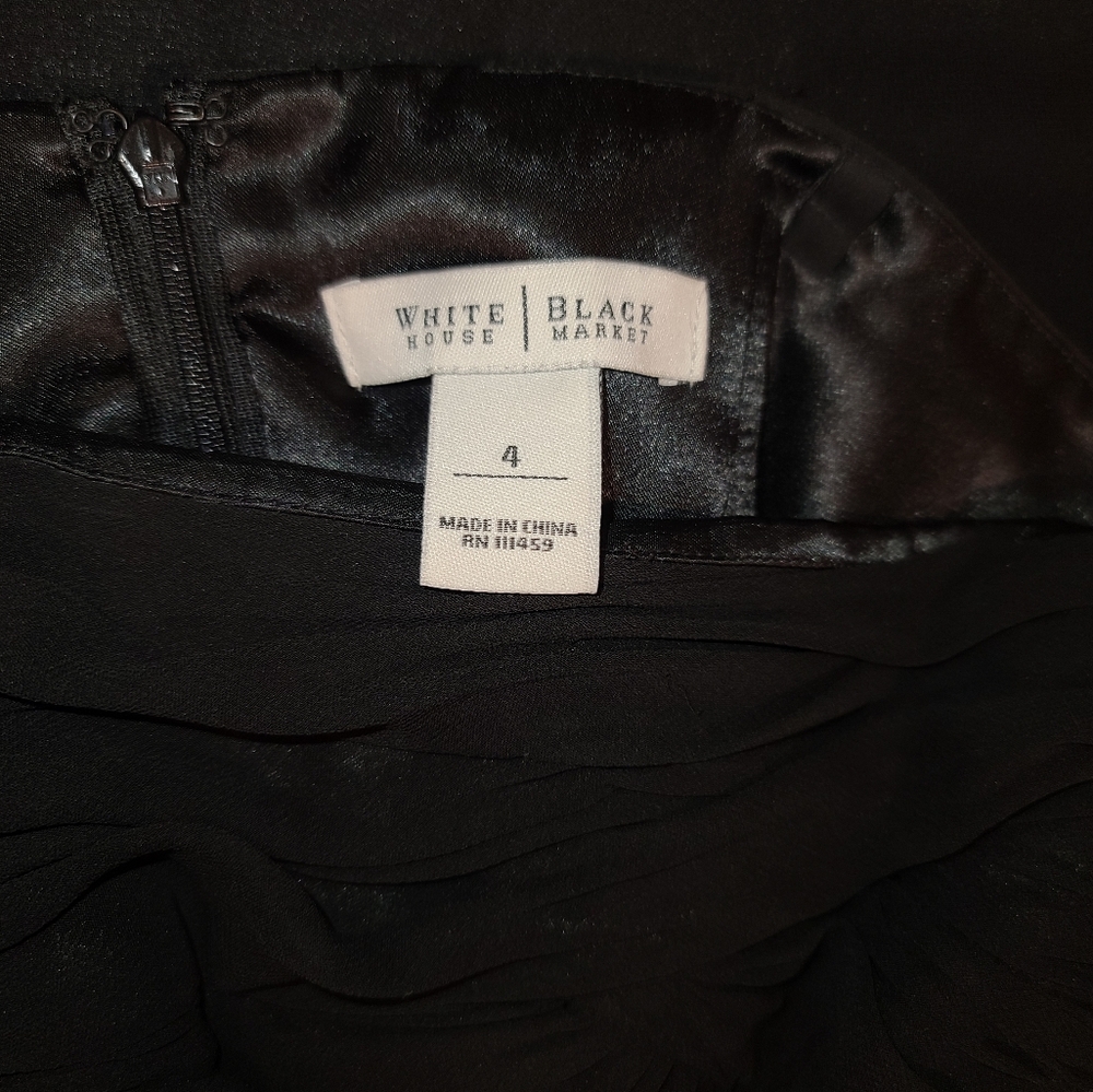 White House Black Market WHBM Ruched Black Cocktail Dress. Size 4